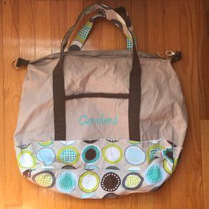 Thirty One Taupe Retro Metro Weekender Bag: Large Duffle Bag w/ Shoulder Strap